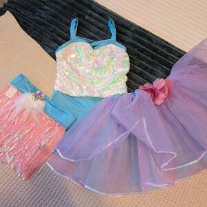 Weissman Shimmering Blue and Pink Dance Costume Girls Size MC